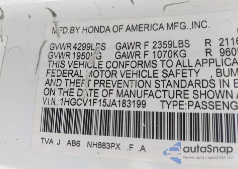 2018 Honda Accord Lx z USA, uszkodzony, nr VIN 1HGCV1F15JA183199